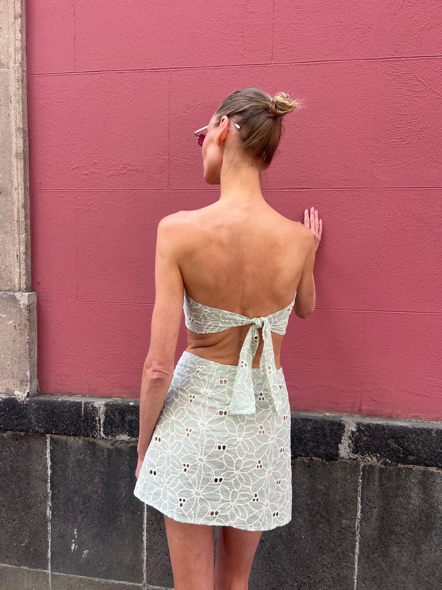 Aya mini flap skirt with matching bandeau in cotton