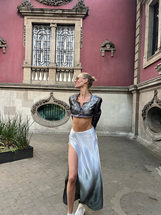 Aya long flap skirt ombre satin