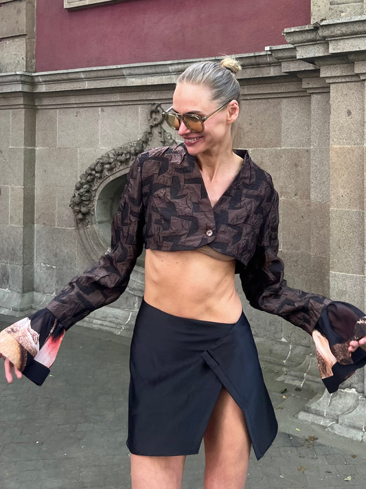 Aya mini flap skirt with matching bandeau in black