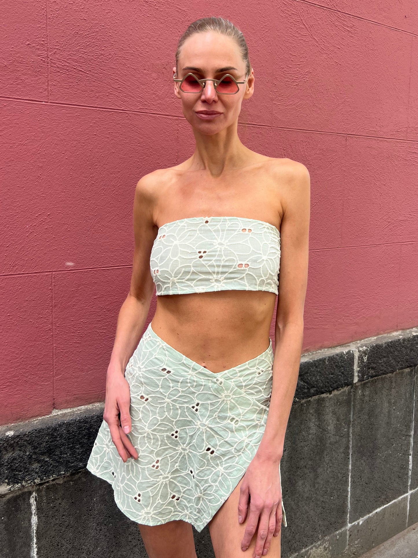 Aya mini flap skirt with matching bandeau in cotton