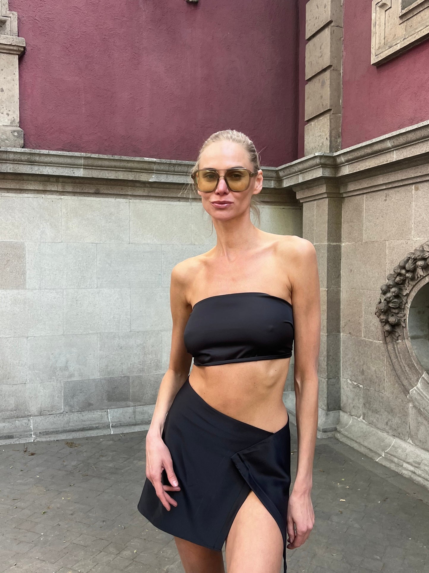 Aya mini flap skirt with matching bandeau in black