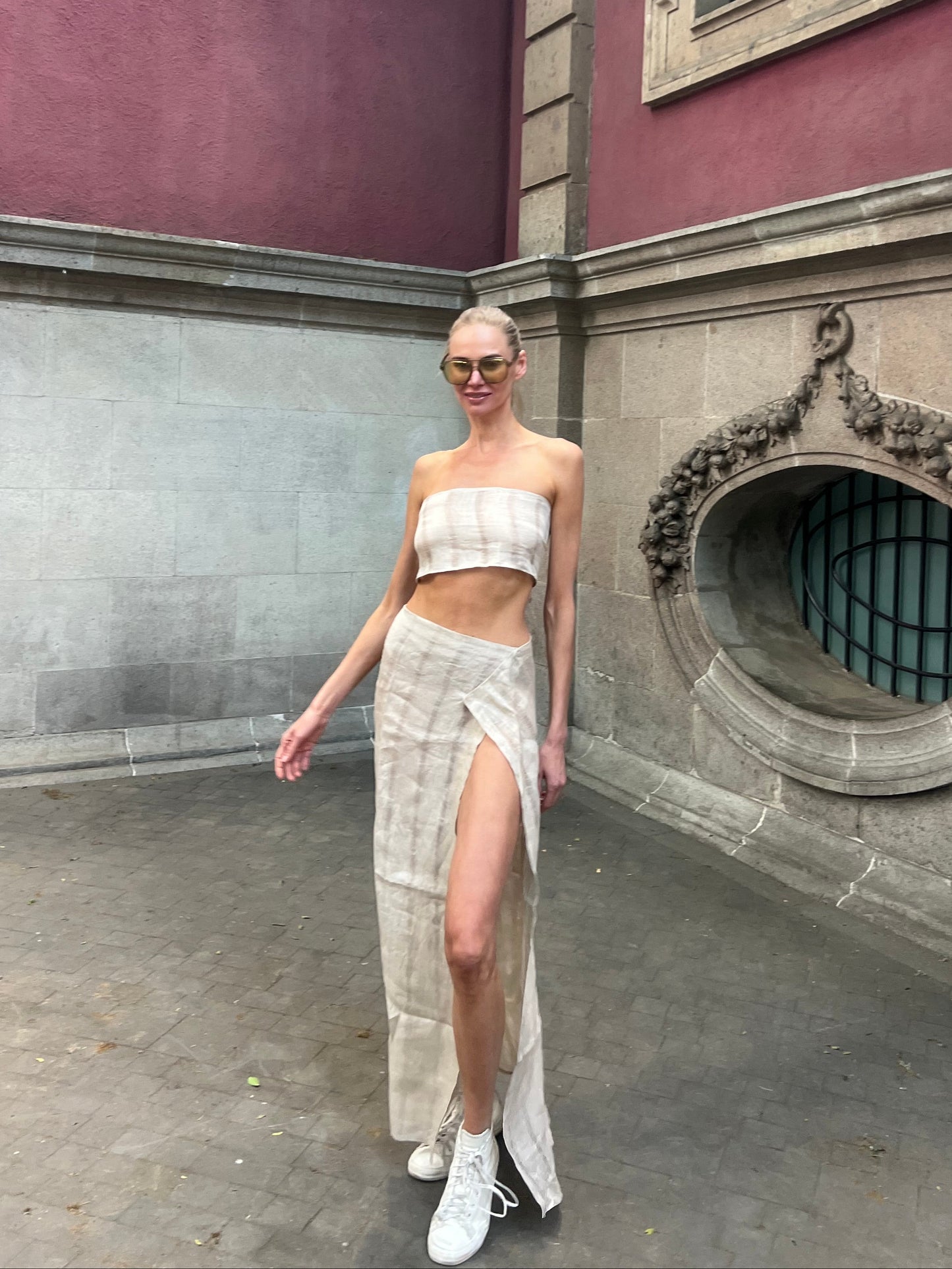 Aya long skirt with bandeau in linen